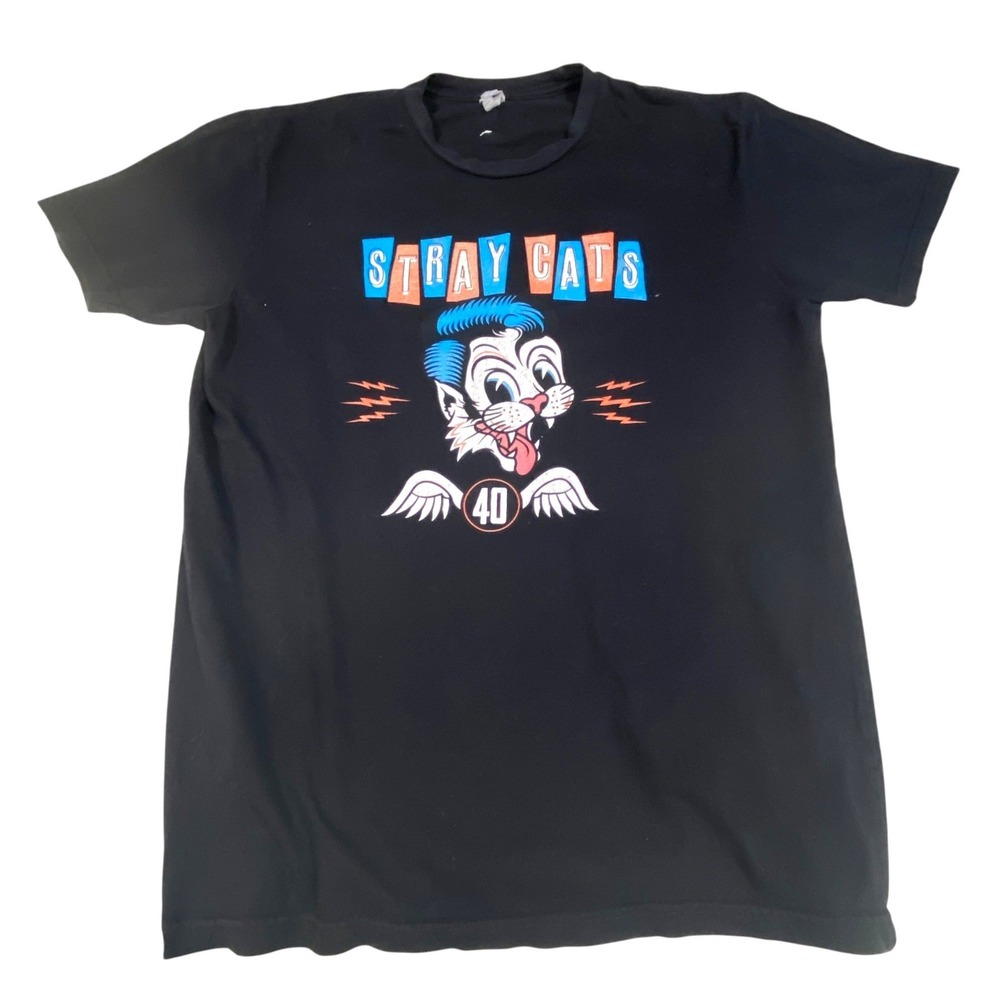 Stray Cats 2019 40th Anniversary Tour T-Shirt Mens Black Rockabilly Concert Tee